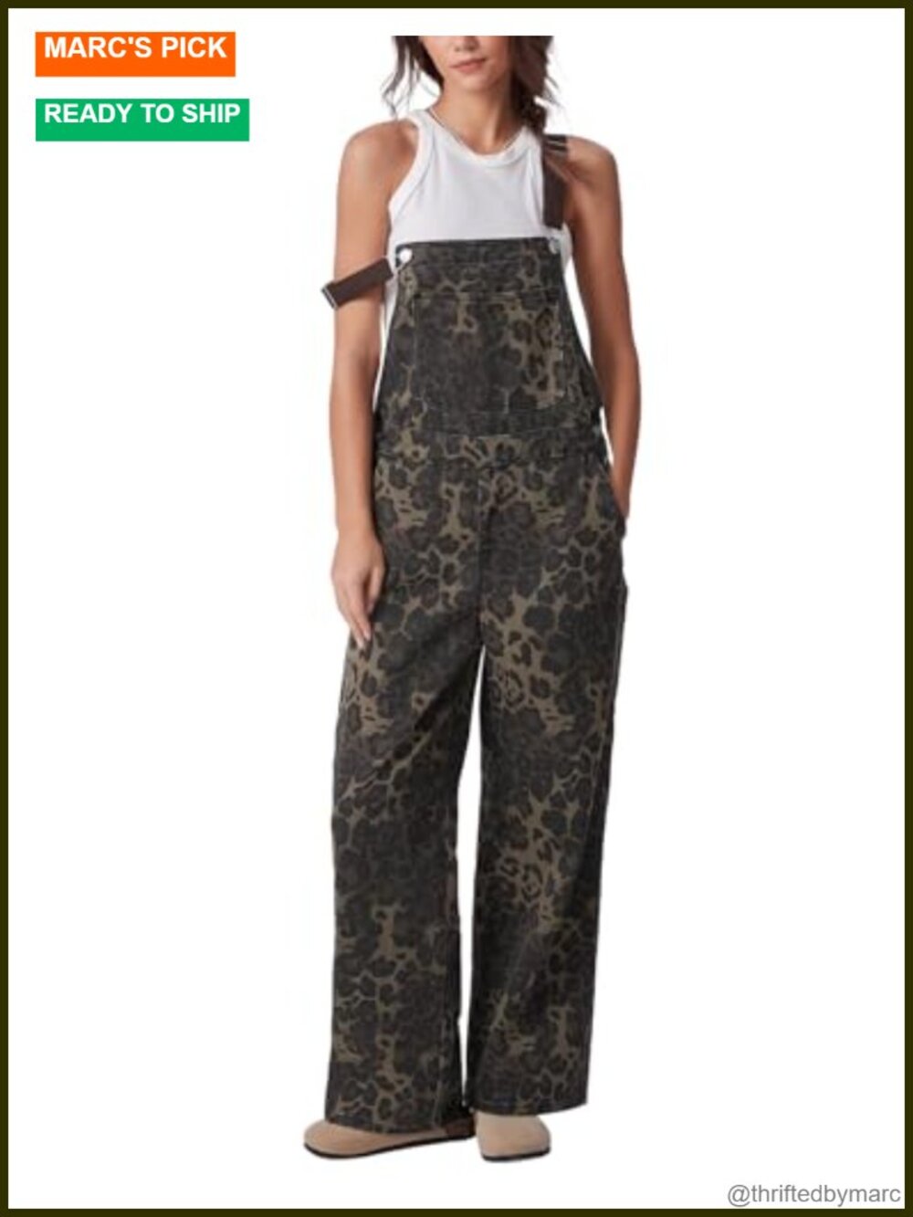 Womens Camo Denim Overalls Wide Leg Baggy Bib Jumpsuit
